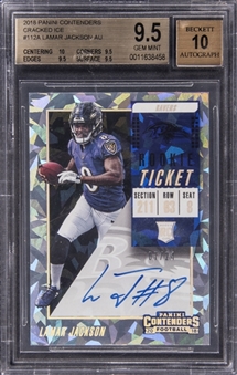 2018 Panini Contenders "Rookie Ticket Autographs" Cracked Ice #112A Lamar Jackson Signed Rookie Card (#07/24) - BGS GEM MINT 9.5/BGS 10 - True Gem+ Example